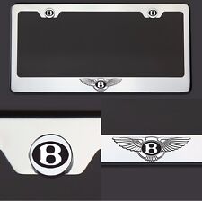 T304 Chrome Bentley Logo Black Letter Laser Etched Engraved License Plate Frame picture