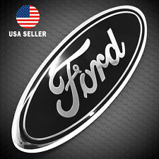 BLACK & CHROME 2005-2014 Ford F150 FRONT GRILLE/ TAILGATE 9 inch Oval Emblem 1PC picture