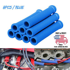 New BLUE 8PCS 1200Â° SPARK PLUG WIRE BOOTS HEAT SHIELD PROTECTOR SLEEVE SBC BBC picture