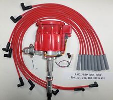 AMC/JEEP 1967-90 290,304,343,360,390,401 HEI DISTRIBUTOR & RED Spark Plug Wires picture