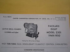 1949, 1950 PACKARD EIGHT 2301, CARTER CARBURETOR SPEC INFO SHEET picture