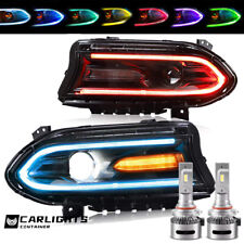 VLAND RGB Headlights w/ LED Multicolor DRL + Bulbs Set For Dodge Charger 2015-23 picture