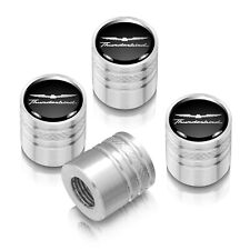 Ford Thunderbird Black on Silver Aluminum Cylinder-Style Tire Valve Stem Caps picture
