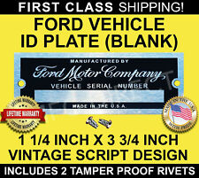 SERIAL NUMBER FORD ID TAG DATA PLATE VINTAGE SCRIPT DESIGN CUSTOM (BLANK) USA picture