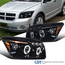 Fits 07-12 Dodge Caliber LED Halo Glossy Black Projector Headlights Smoke Lamps picture