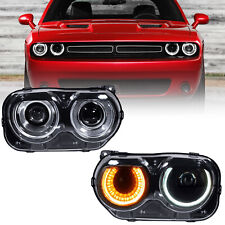2015-2022 Dodge Challenger Halogen w/LED DRL Projector Headlights Left+Right picture