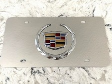 Cadillac Crest 3D Logo on Mirror Chrome Stainless Steel Front License Plate Caps picture