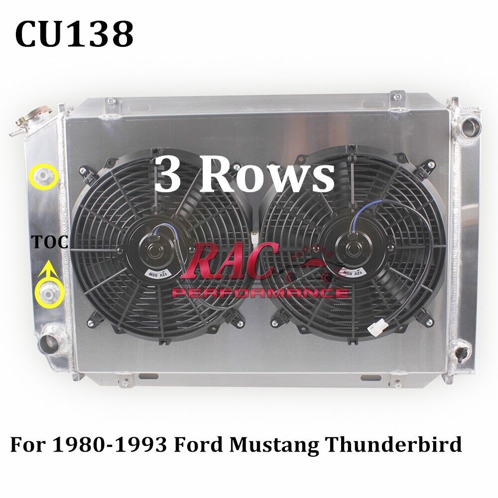 3Row Aluminum with Fan Shroud Radiator For 87-93 Ford Foxbody Mustang GT LX 5.0L
