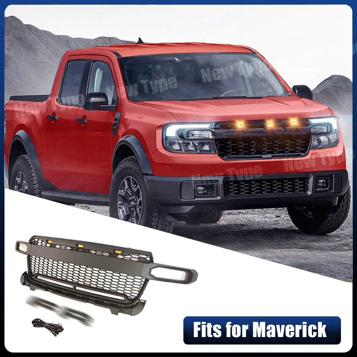 Front Grille Mesh Bumper Grill Fits For FORD Maverick 2022 2023  With LED Lights