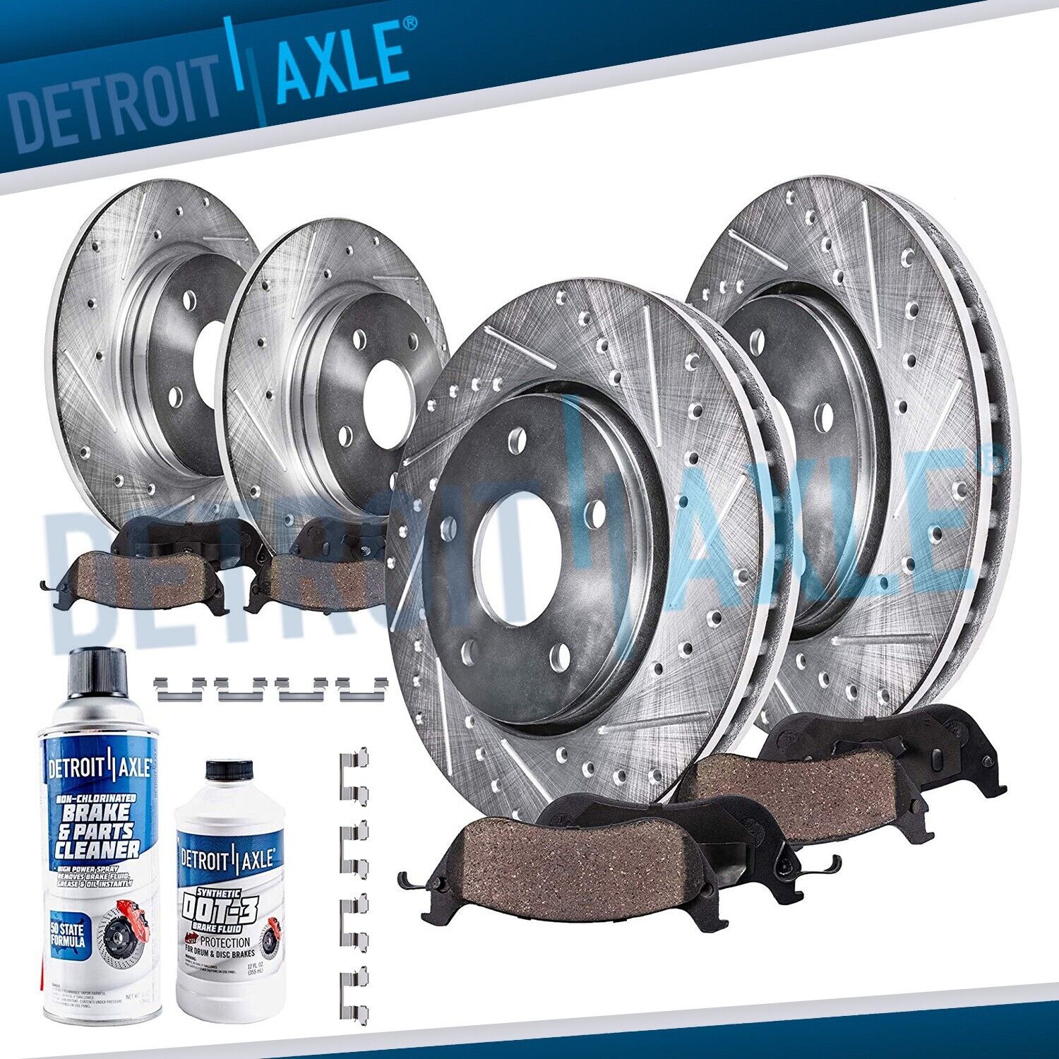 Front Rear Drilled Slotted Rotors Ceramic Brake Pads for 2004 Pontiac Grand Prix