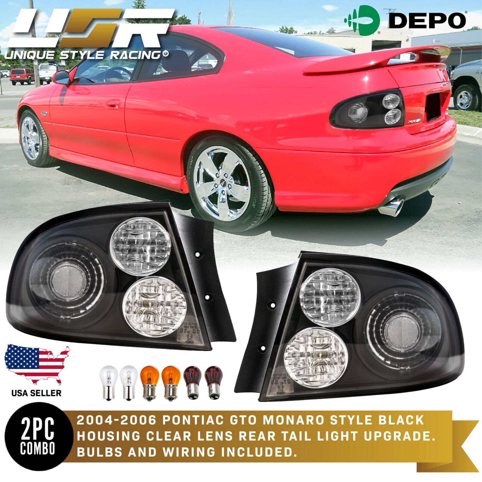 DEPO Pair of Black/Clear Rear Tail Lights For 2004-2006 Pontiac GTO Monaro V8
