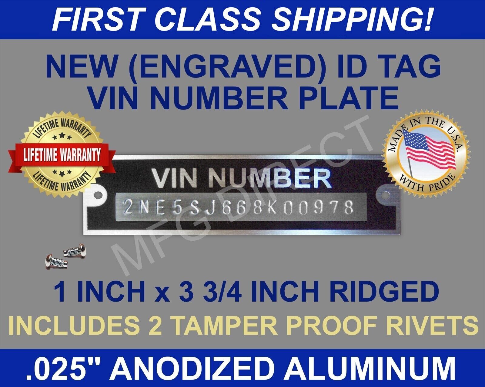 SERIAL NUMBER DATA PLATE Tag Ford Chevy Dodge Plymouth (ENGRAVED) YOUR INFO