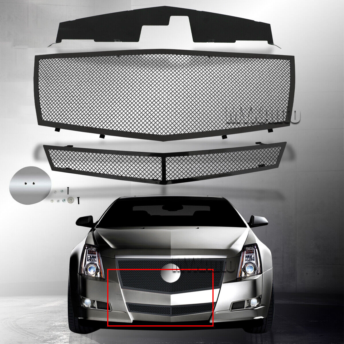 Mesh Grille Fits 08-13 Cadillac CTS Black Stainless Steel Grill Insert 09 10 11