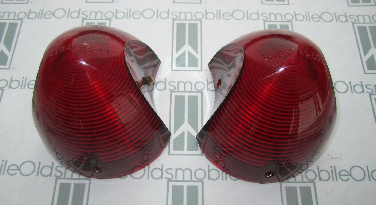 1955 Oldsmobile 88 Tail Light Lenses. Pair. Correct Guide R3-55 Imprint. (2) New