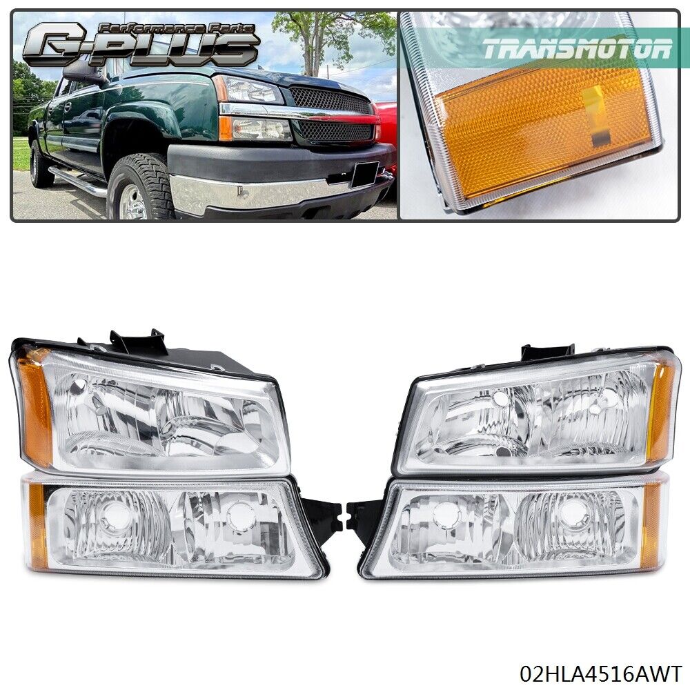 Fit For 03-06 Chevy Silverado Chrome Amber Corner Headlights + Signal Bumper