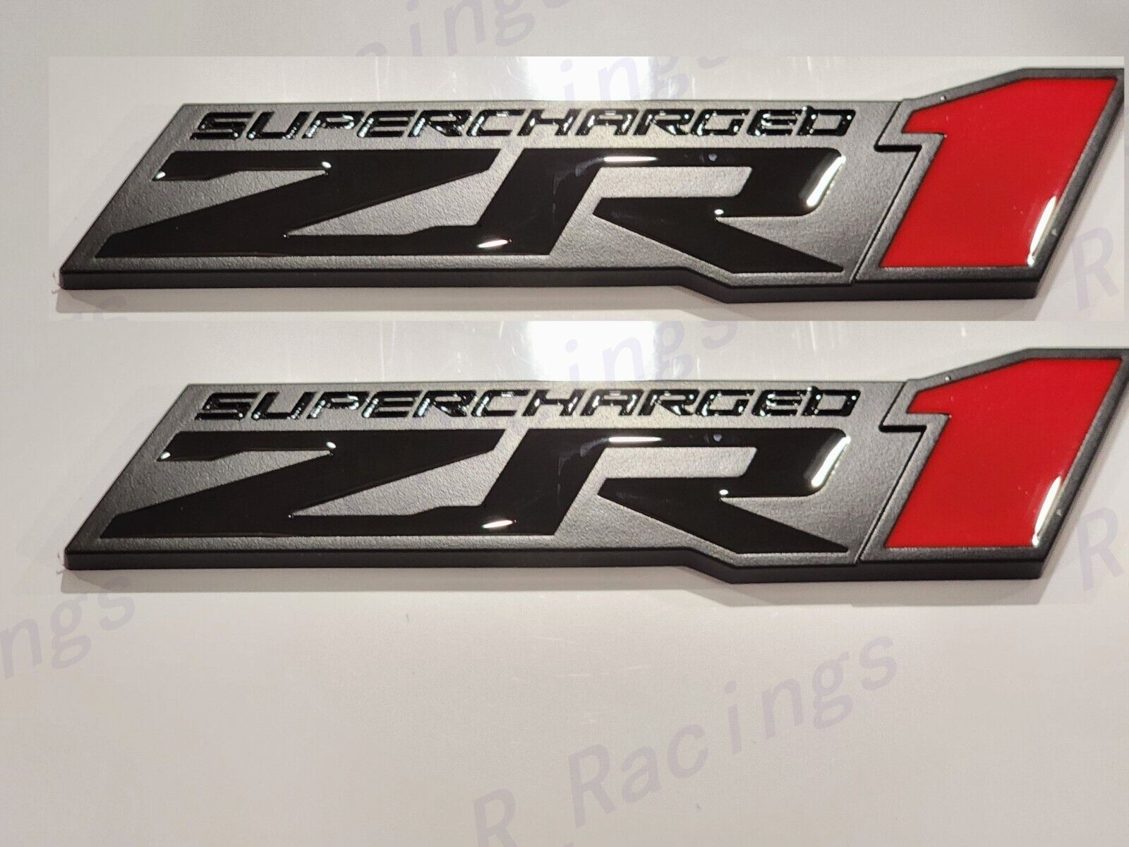 2pc ZR1 SUPERCHARGED Fender Emblem Badge Fit For Chevrolet Corvette Black Red