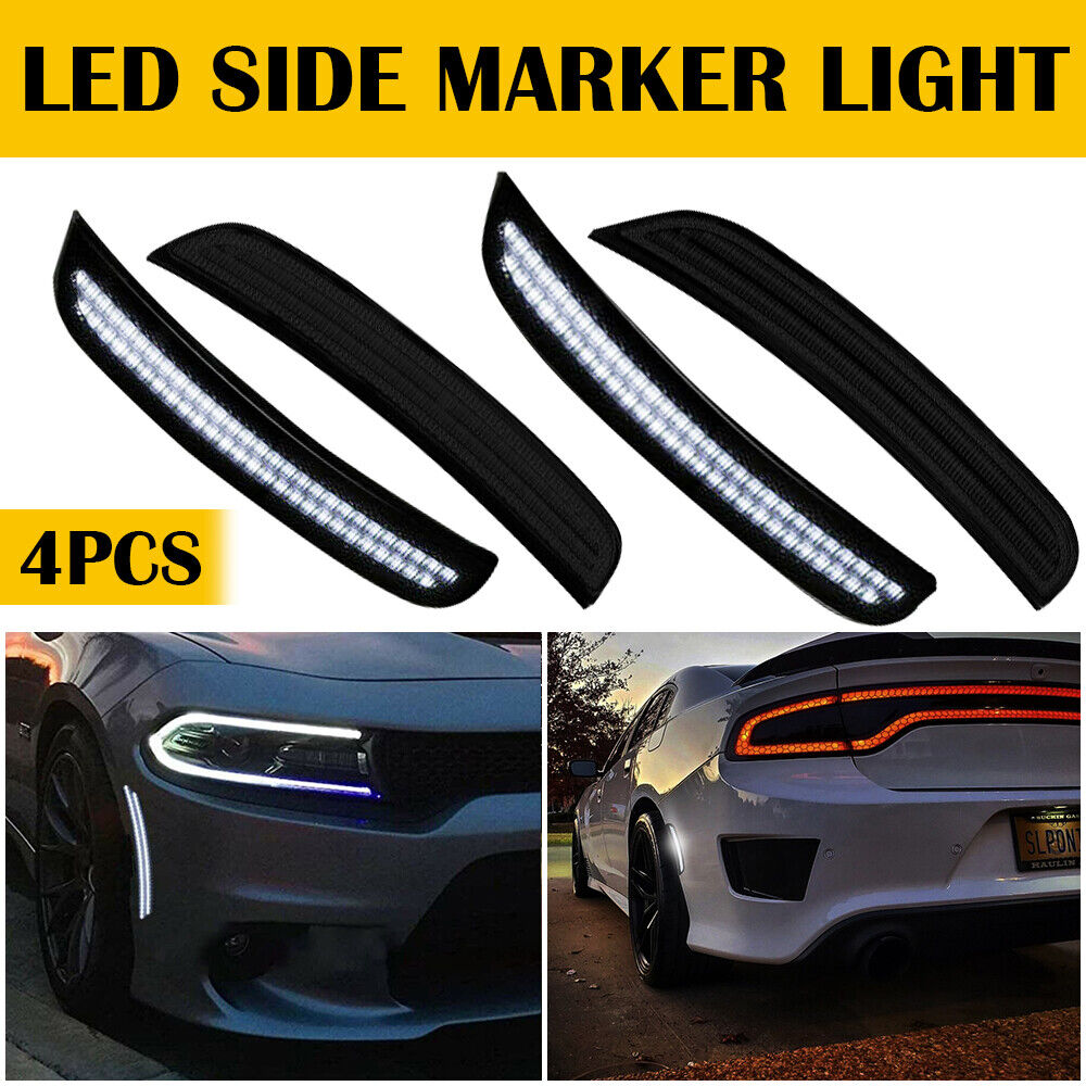 For 2015-2022 Dodge Charger Smoked Lens LED Rear &Front Bumper Side Marker Light