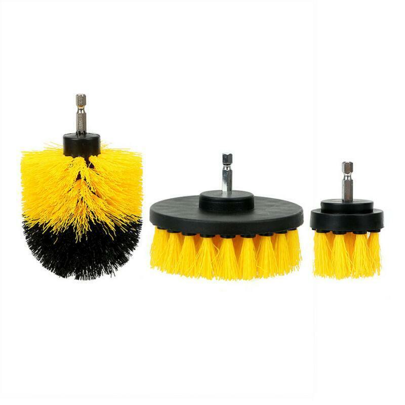 3 Pcs Brush Cleaing Tools Yellow Round Car SUV Electric Bristle Drill Tub Rotary