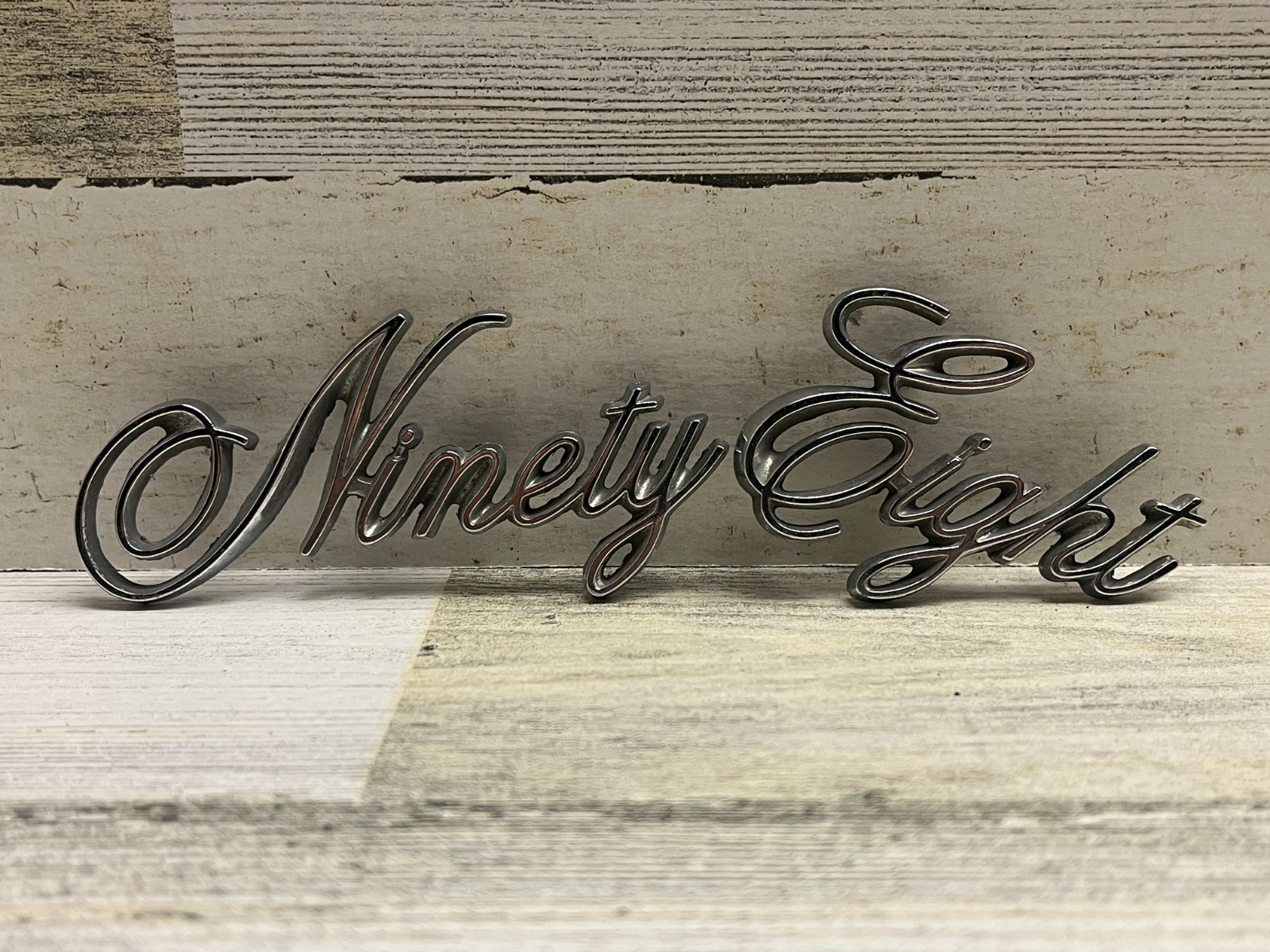 Vintage OEM 1970s Oldsmobile Ninety Eight Script Fender Badge Set