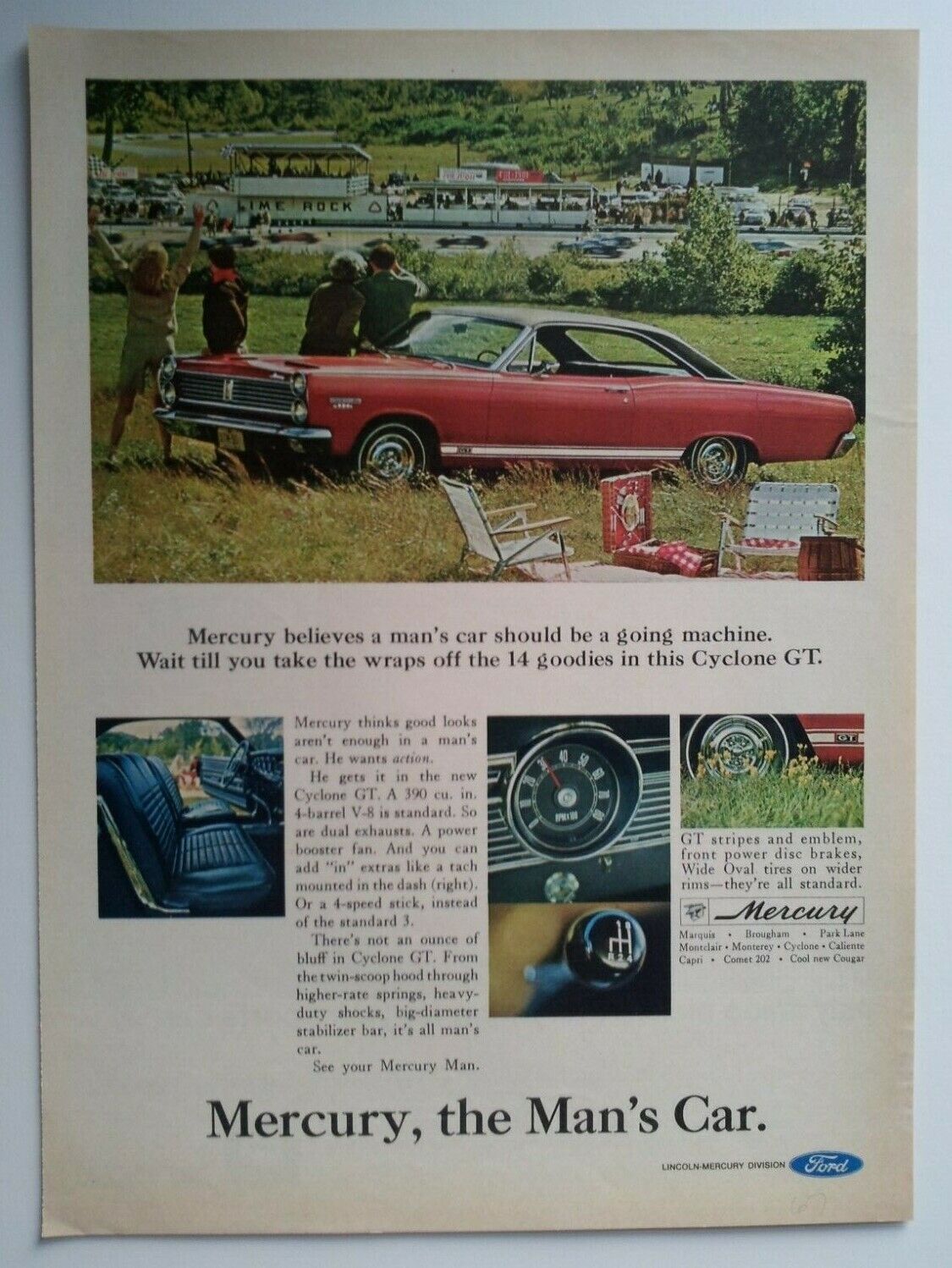 1967 Mercury Cyclone GT Ad  - Must See  - Lime Rock Race Track