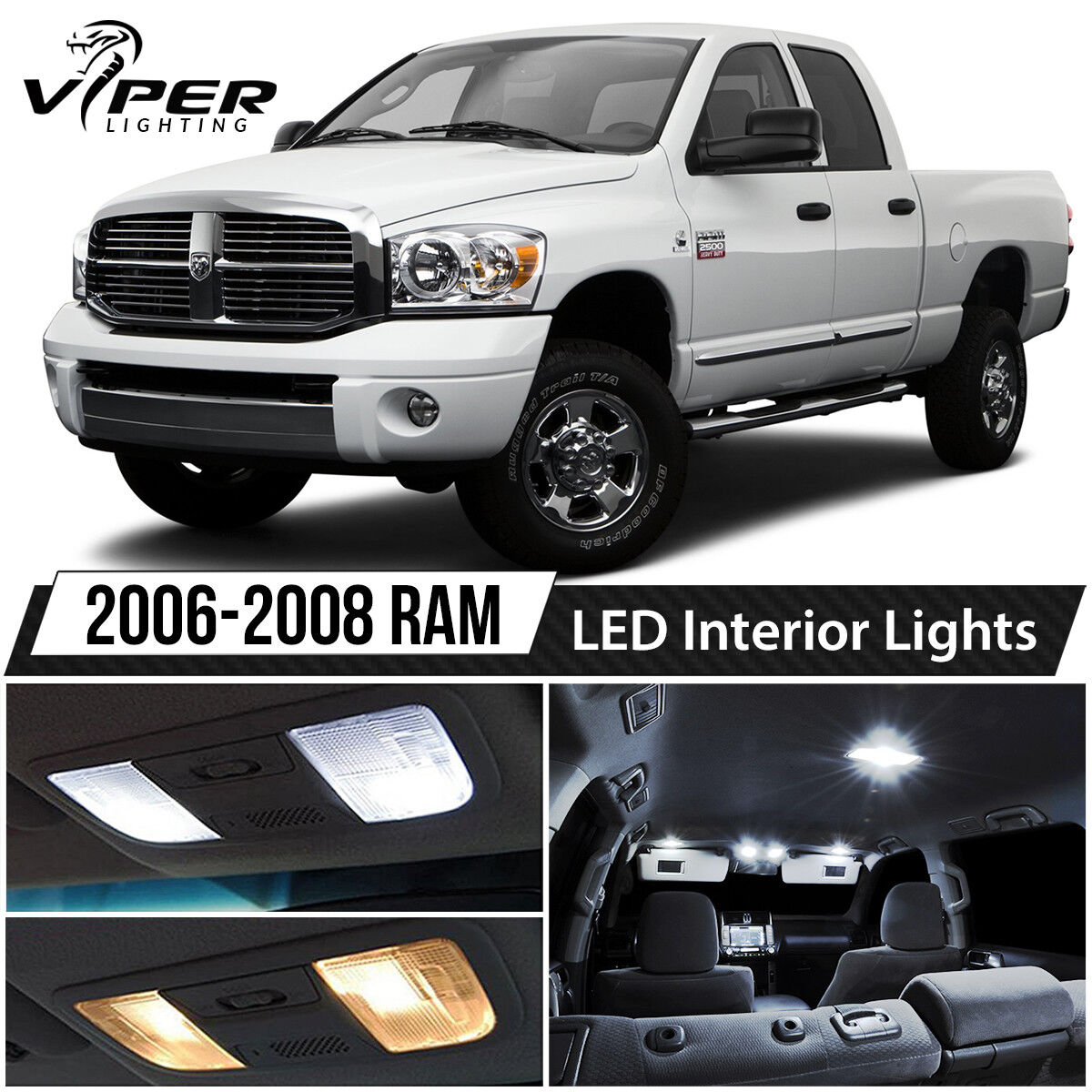 2006-2008 Dodge RAM 1500 2500 3500 White LED Interior Lights Package Kit