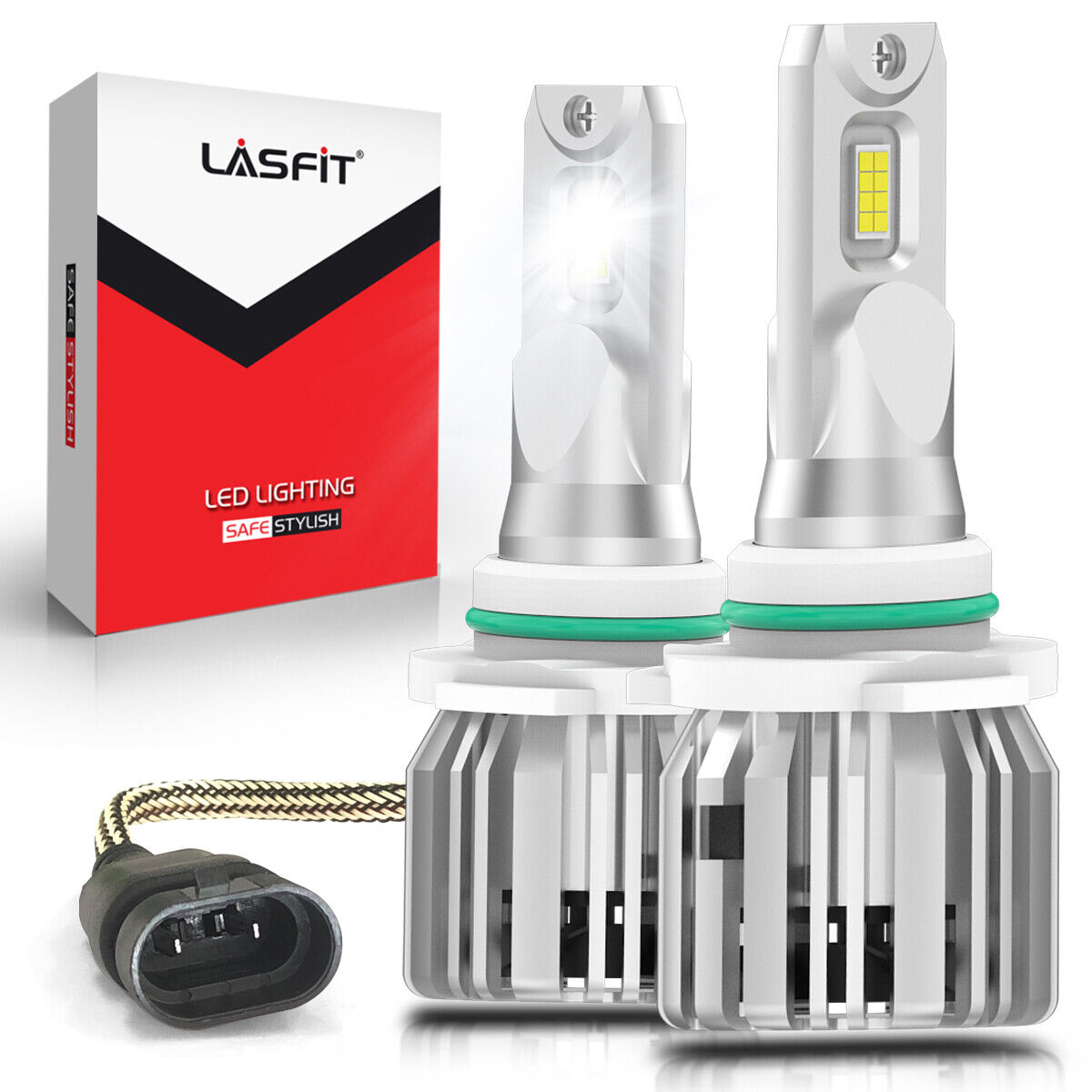 Pair of LASFIT 9012 HIR2 LED Headlight Bulbs HID Kit Hi Lo Dual Beam 50W 5000LM