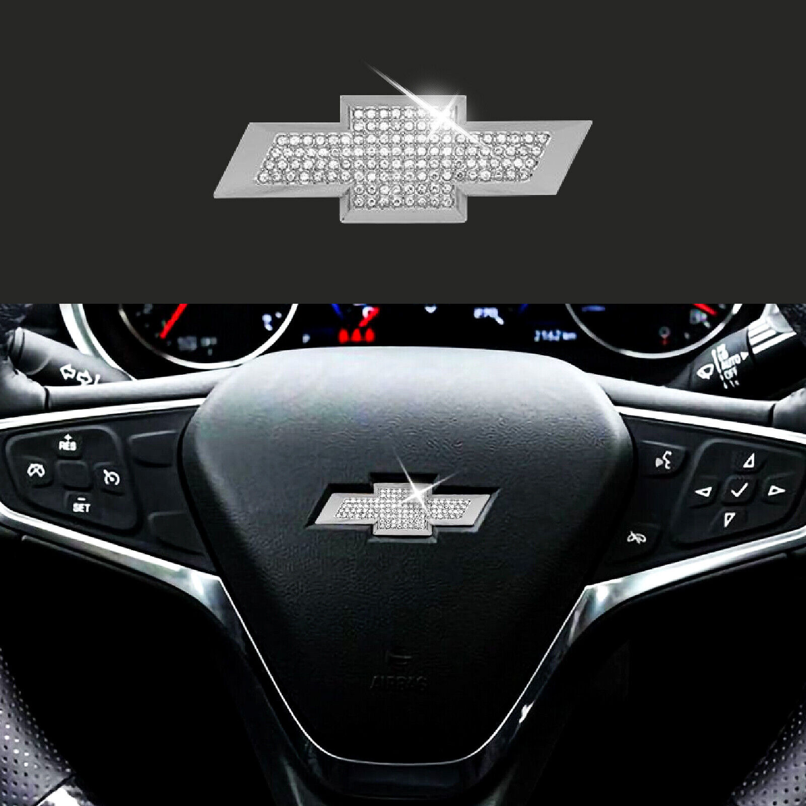 Car Steering Wheel Decal Decorative Diamond Sticker Fit For Chevrolet Bling Logo