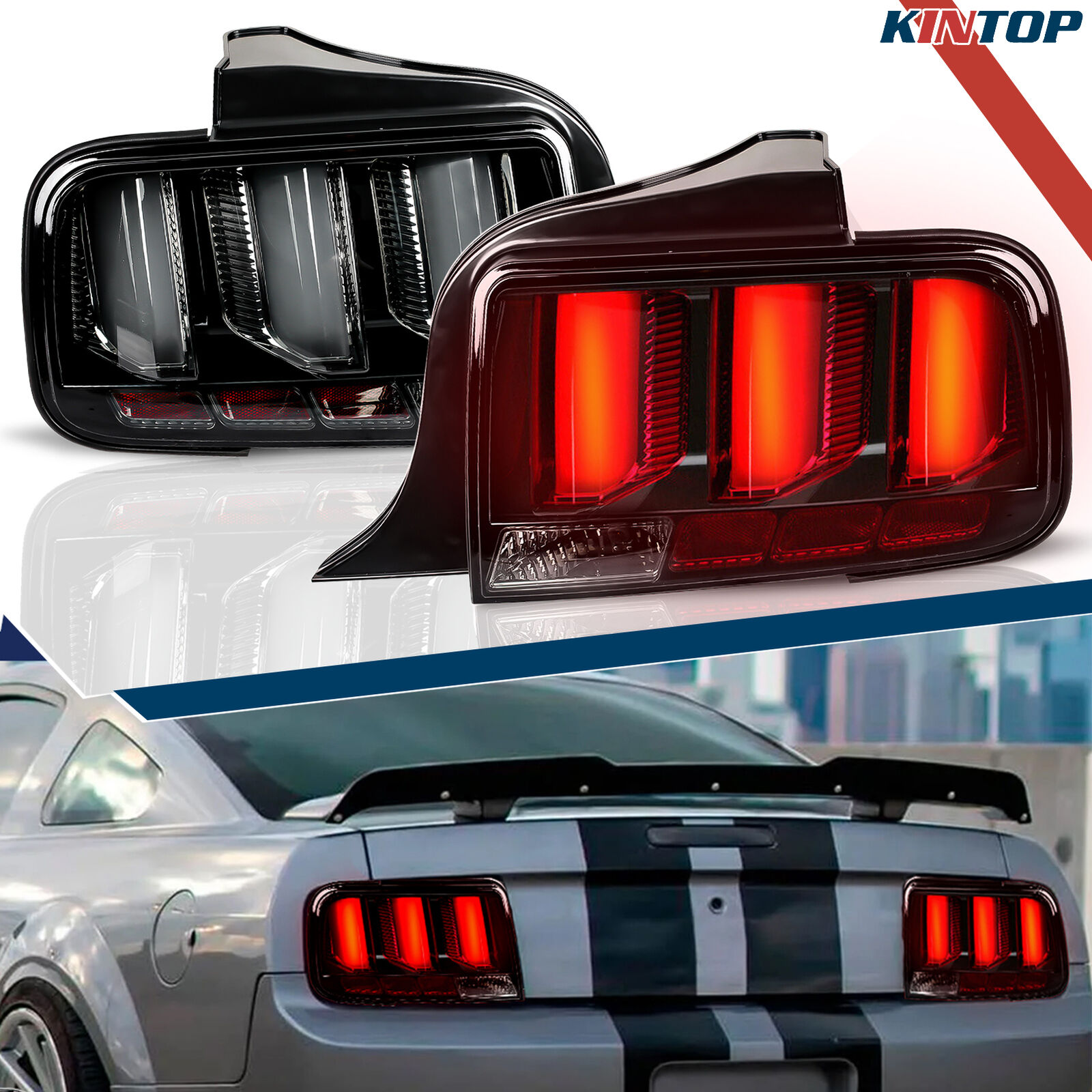 For 05-09 Ford Mustang Black LED Tube Sequential Signal Tail Lights Brake Lamps