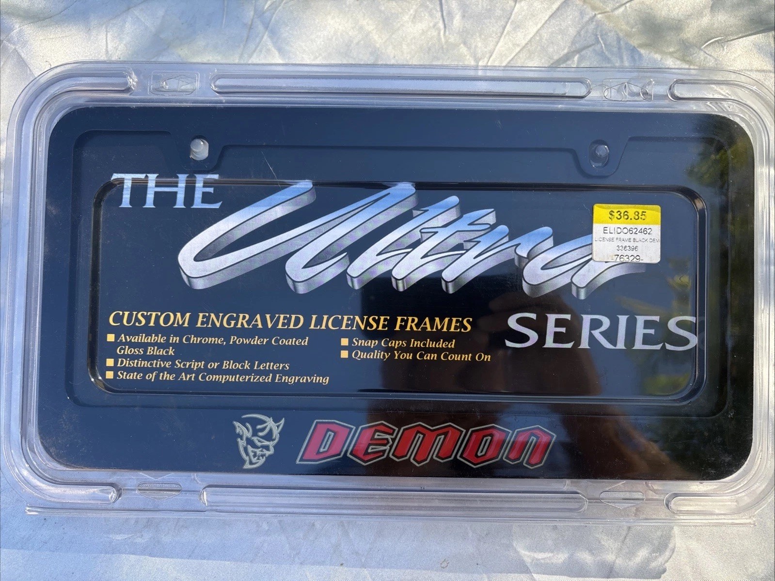 Dodge Demon Black License Plate Frame Red Demon Engraved Logo - Made in USA