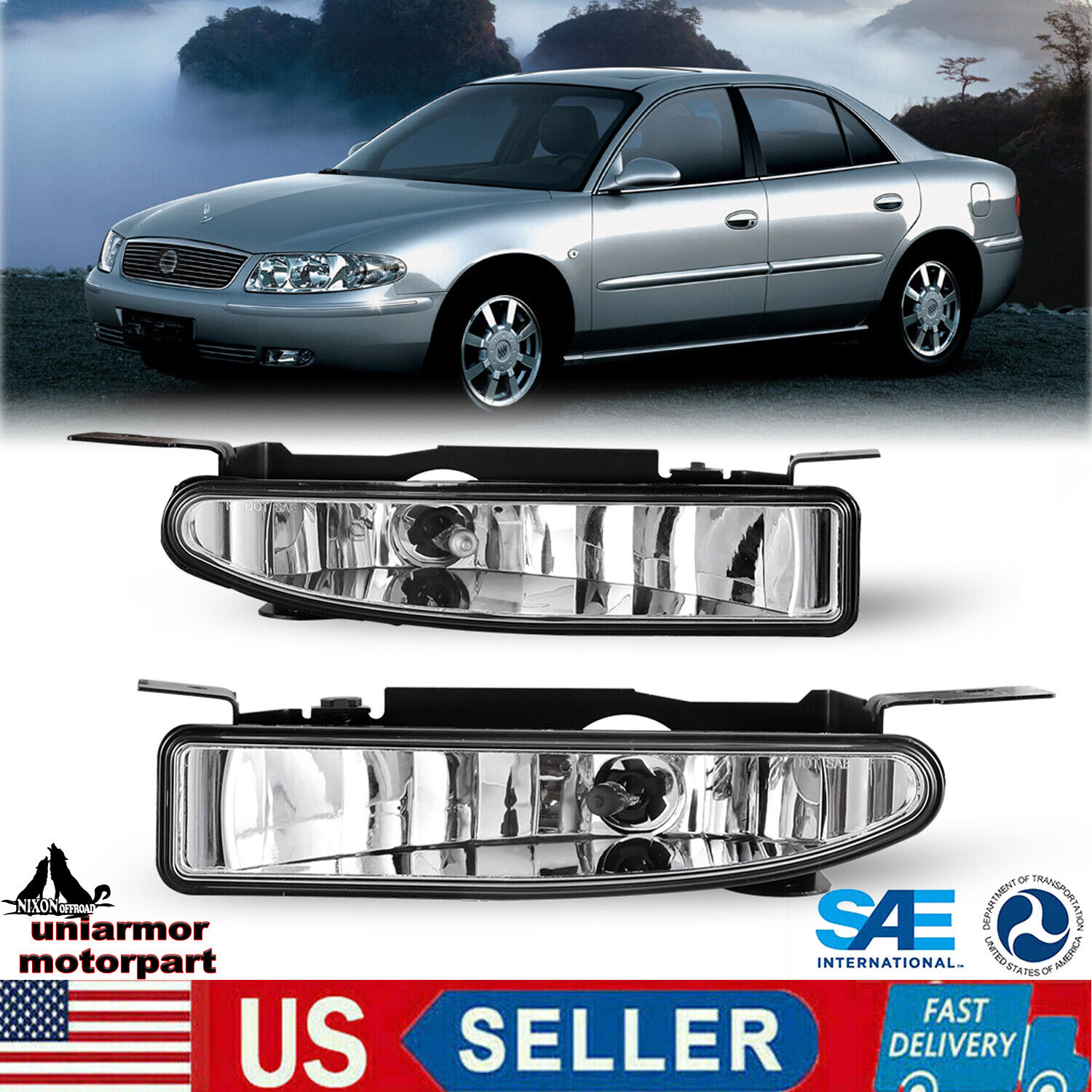 For 97-05 Buick Regal Clear Lens Pair Bumper Fog Light Driving Lamp Replacement