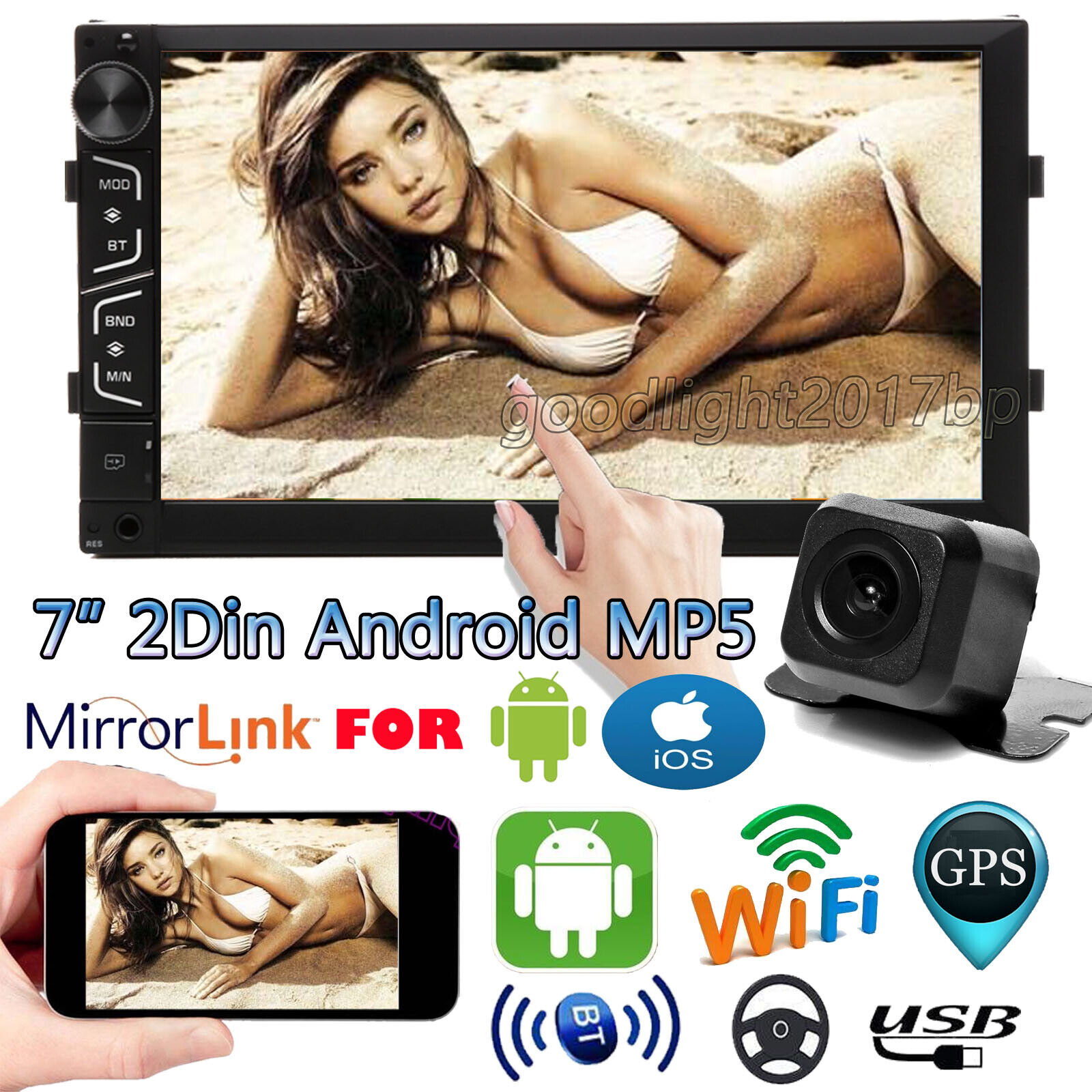  7'' Car Stereo Radio GPS Navi MP5 Player 2DIN Wifi Bluetooth Android 8.1 Camera