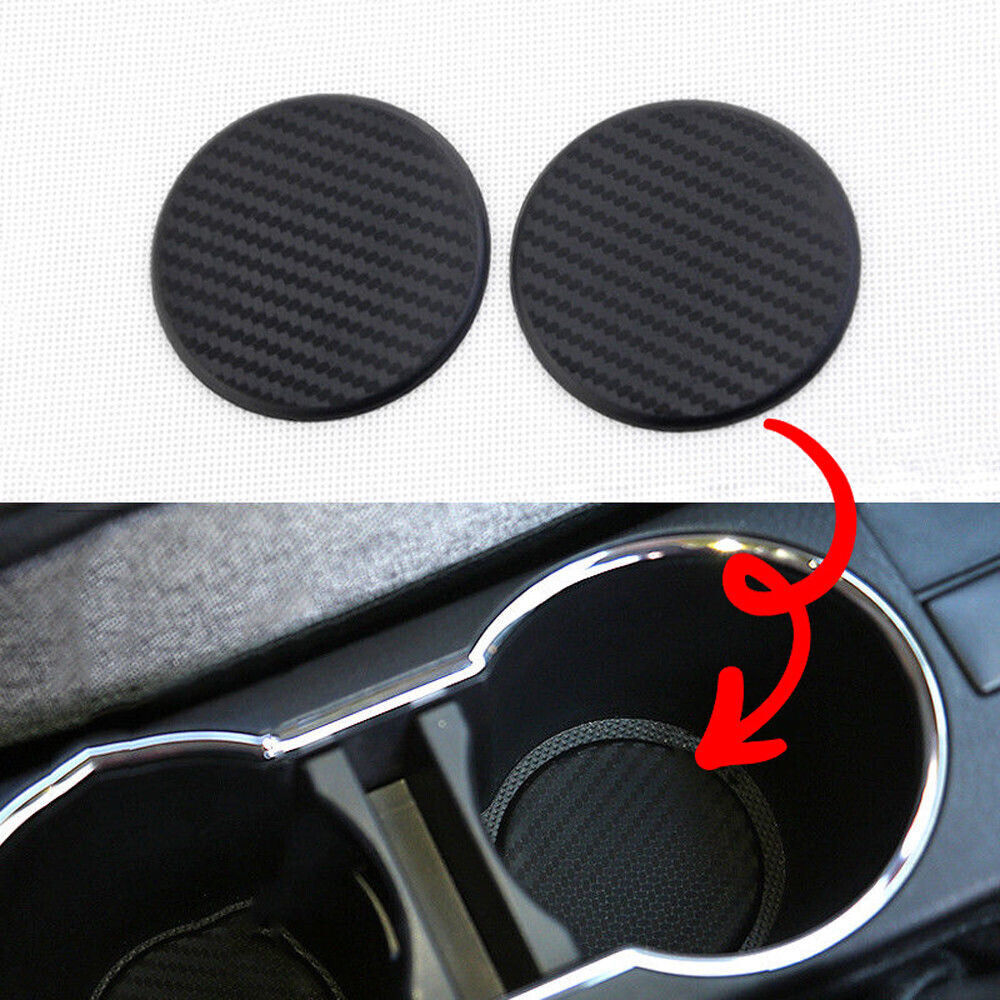 2 Pack Coasters Car Cup Holder Insert Accessories Universal Carbon Fiber Style