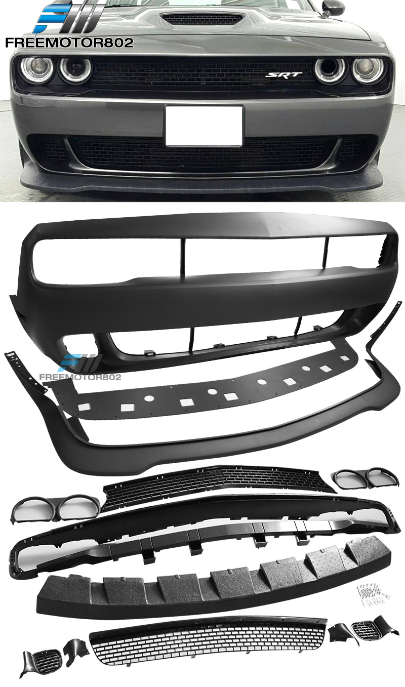 Fits 15-23 Dodge Challenger Front Full Bumper Cover & HC Style Lip Unpainted PP