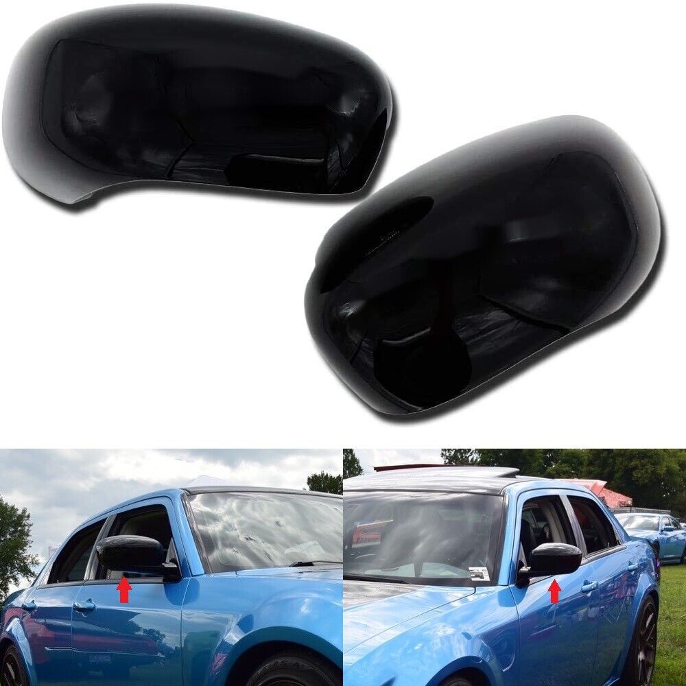 Fit 2005-2010 Chrysler 300C 2006-2010 Dodge Charger GLOSS BLACK Mirror Covers