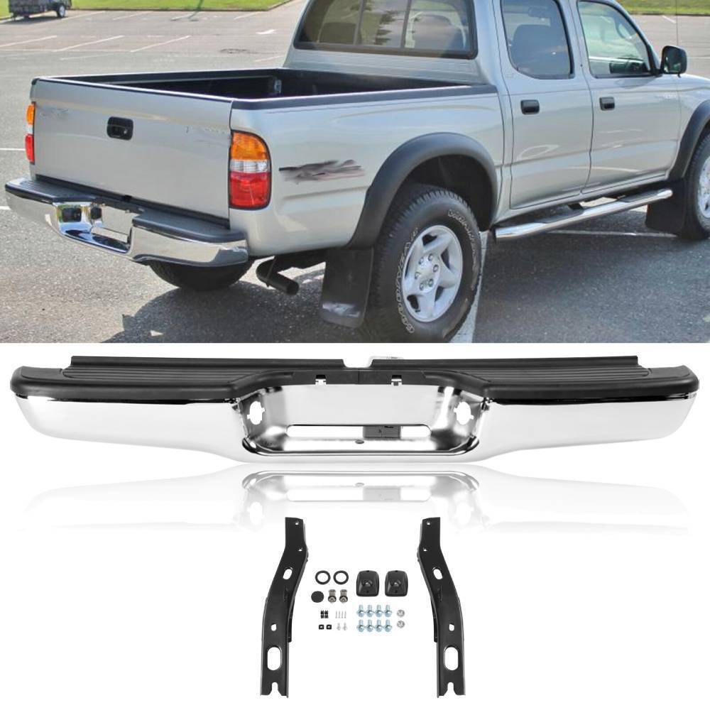 Chrome Steel Rear Bumper For 1995-2004 Toyota Tacoma W/ License Lights