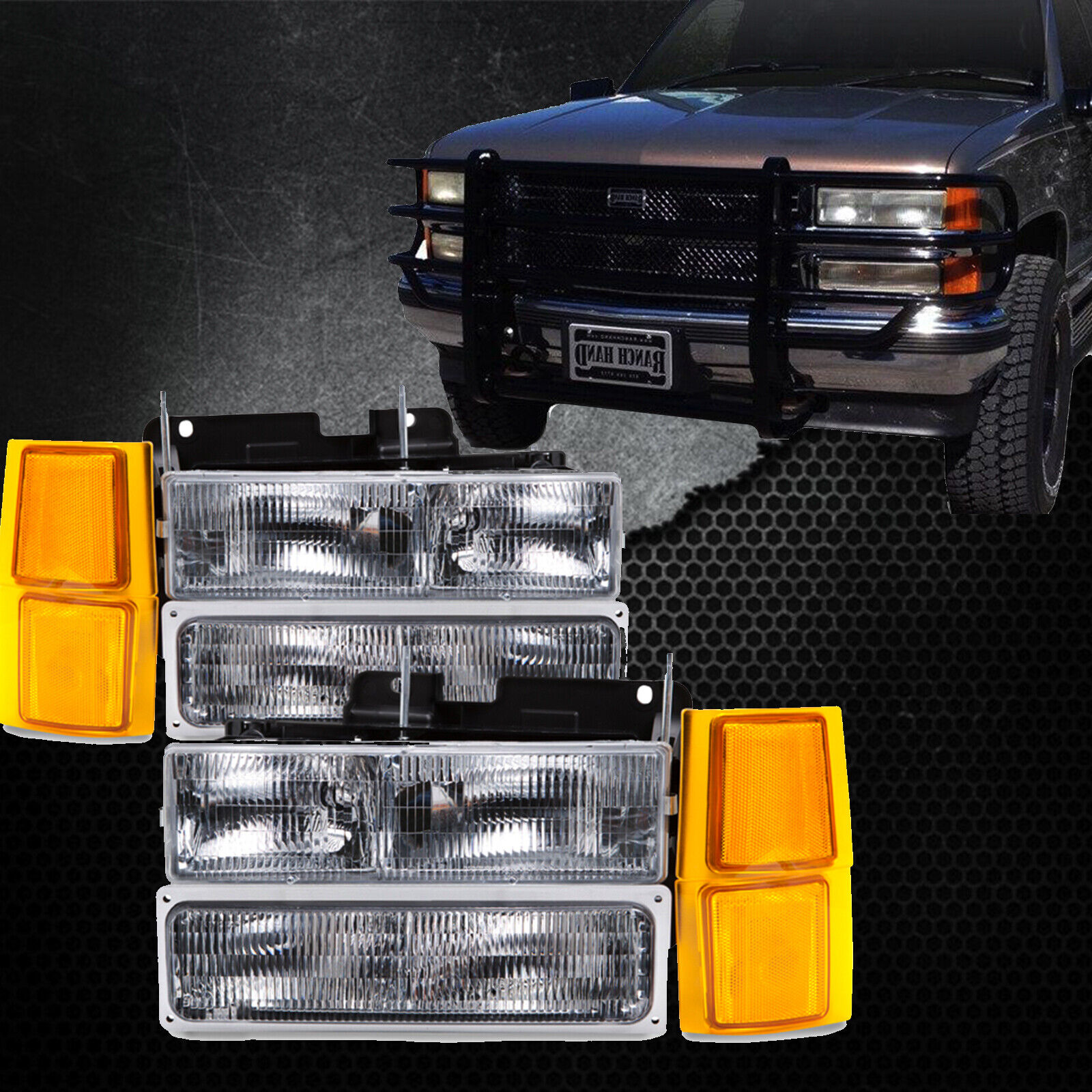 Headlights Pair 8 Pc Set Fits 94-99 Chevrolet Truck Pickup Stock C/K Suburban