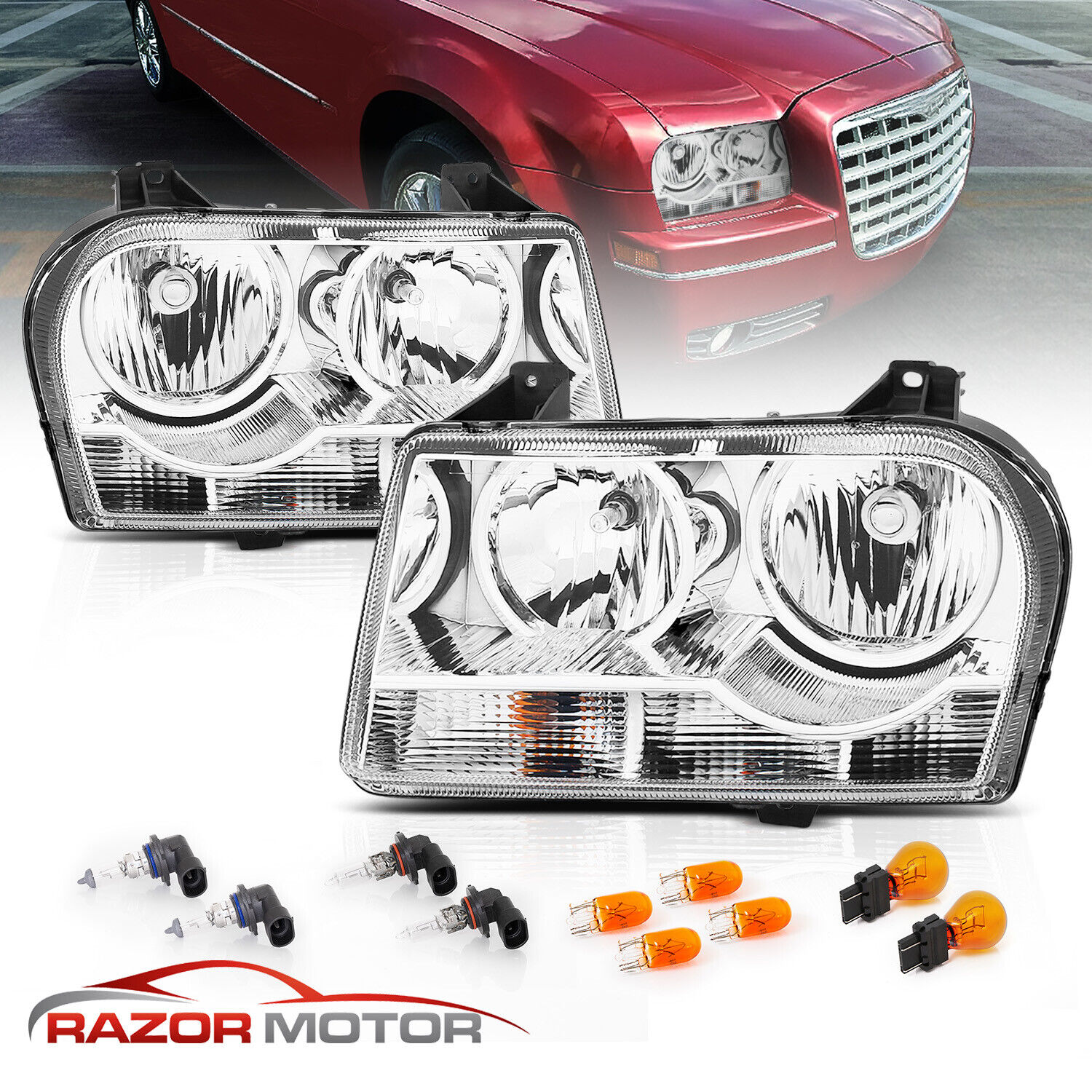 For 2005-2010 Chrysler 300 Replacement Headlights Pair Included Bulbs + Socket