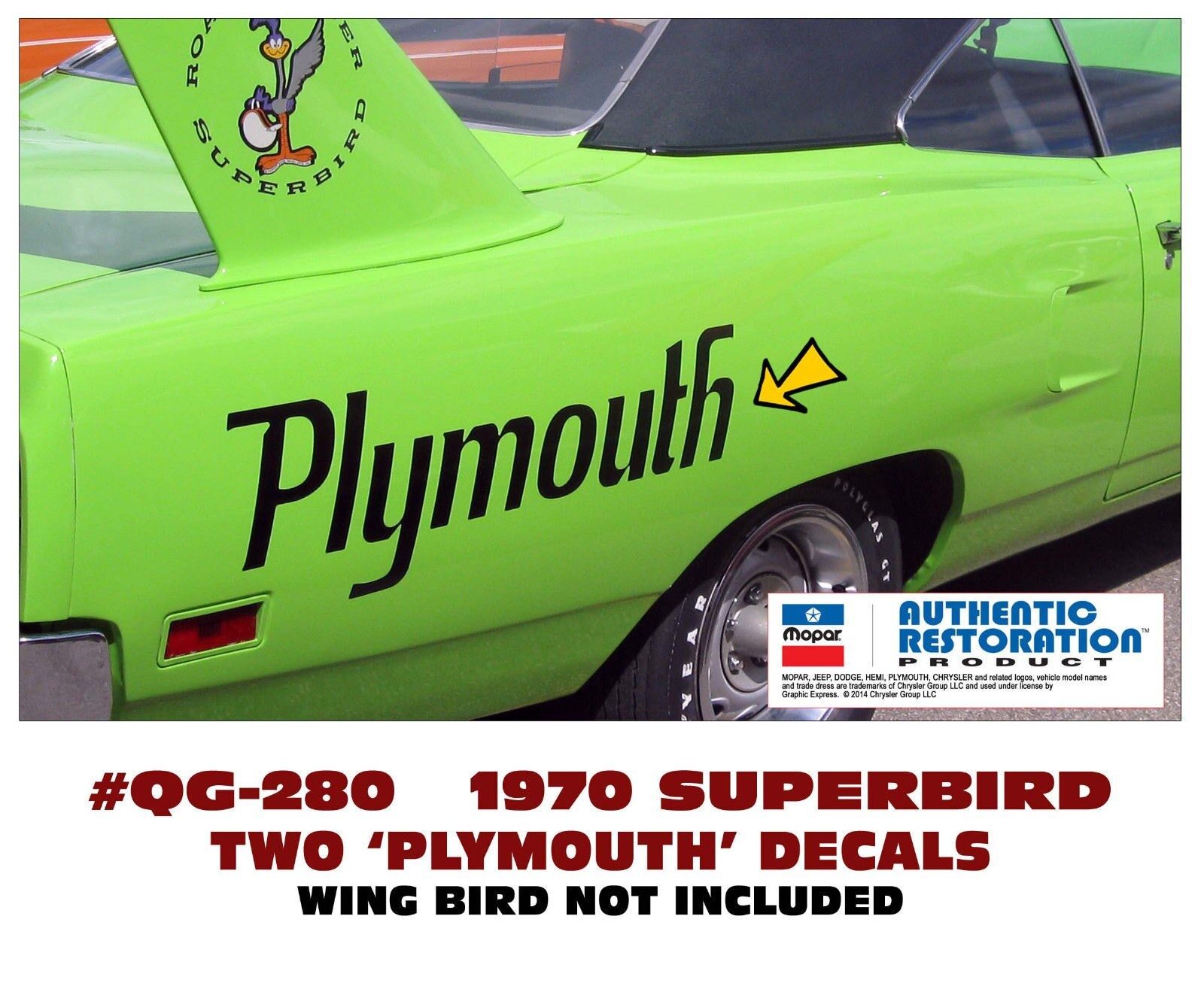 GE-QG-280 1970 PLYMOUTH ROAD RUNNER - SUPERBIRD - QUARTER PANEL - NAME DECAL SET