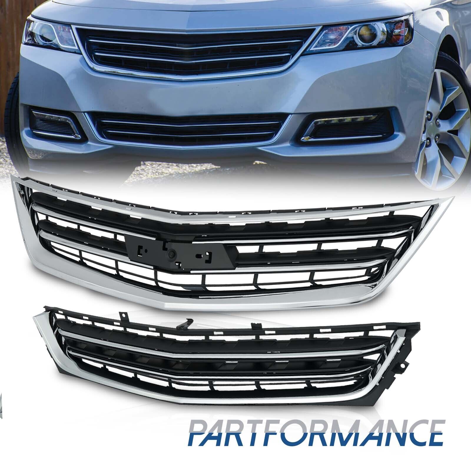 For 2014-2020 Chevrolet Chevy Impala Front Upper&Lower Grille Set Black&Chrome