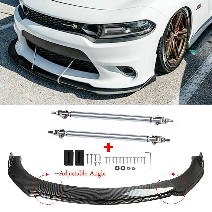 For Dodge Charger RT SRT SXT Front Bumper Lip Spoiler Body Kit + Strut Rods