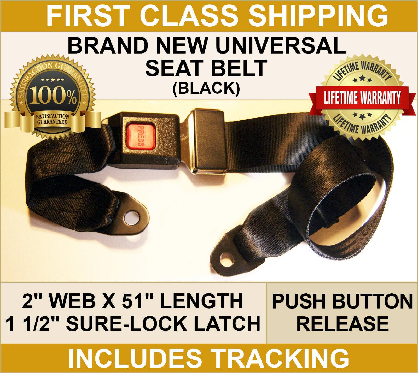SEAT BELT SAFETY LAP BELTS ADJUSTABLE UNIVERSAL BUCKLE REPLACEMENT (NEW) 2 POINT
