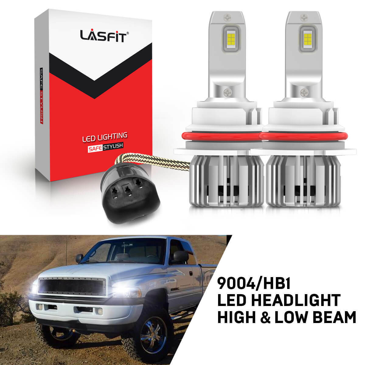 LASFIT 9004 HB1 LED Headlight for Dodge Ram 1500 2500 3500 1994-2001 Hi Lo Beam