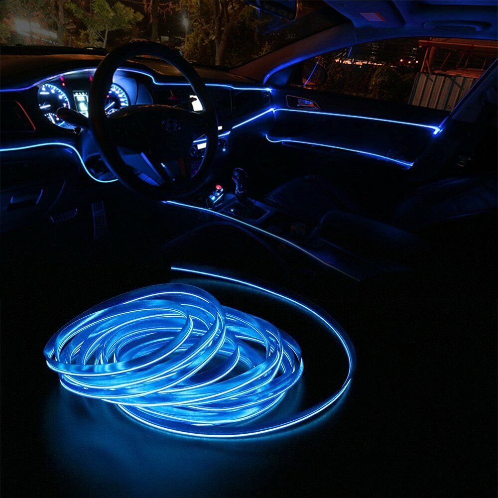2m Blue LED Car Interior Decorative Atmosphere Wire Strip Light Accessories US