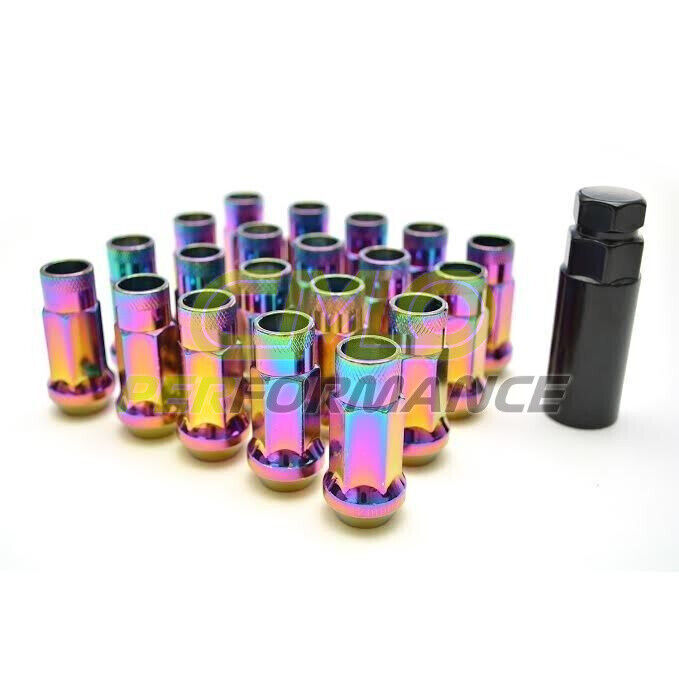 (20) 48MM TUNER STEEL NEO CHROME 20 PCS 12X1.5MM LUG NUTS OPEN END EXTENDED