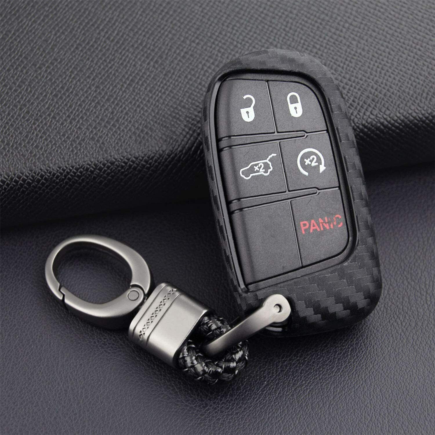 Accessories Cover Case Ring For Dodge Chrysler Jeep Carbon Fiber Key Fob Chain