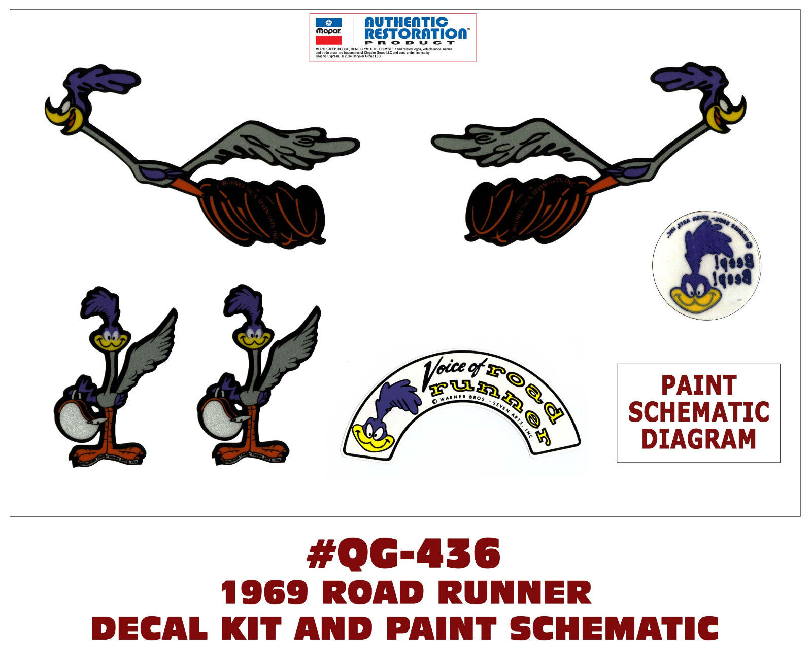 XP QG-436 1969 PLYMOUTH ROAD RUNNER - MULTI DECAL SET & PAINT SCHEMATIC - 6 pcs