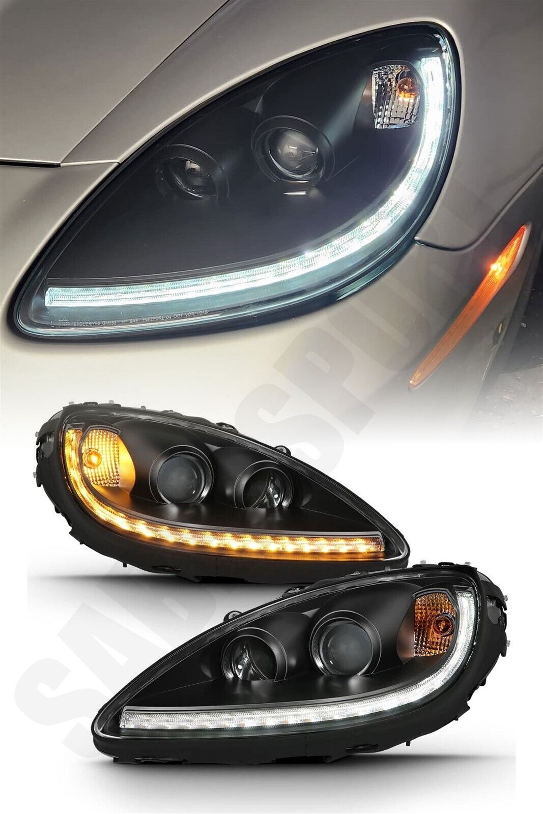  Black Projector Headlights w/ Switchback LED Bar for 2006-2013 Corvette C6