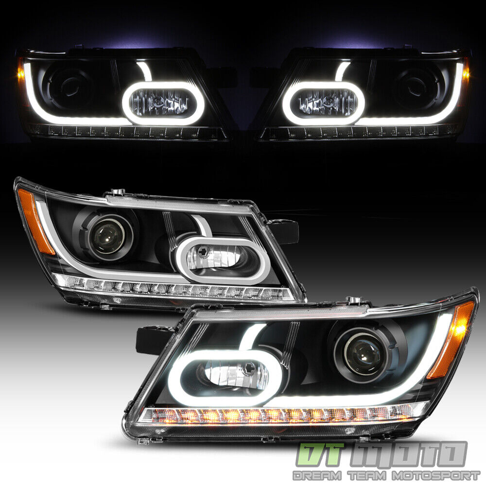 Black 2009-2019 Dodge Journey LED Light Tube Projector Headlights Headlamp 09-18
