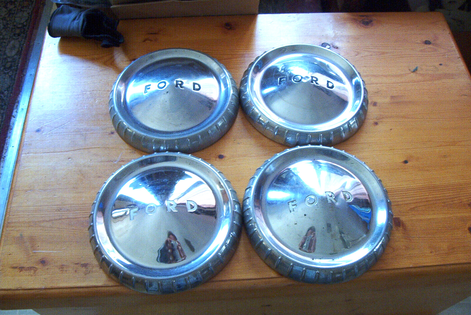 OE vintage set of 4 early 60s Ford Falcon dogdish hubcaps, imperfect survivors
