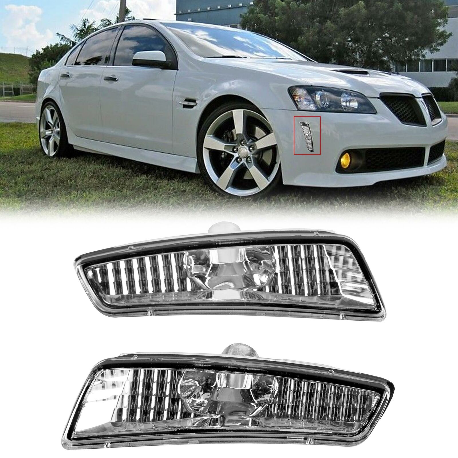 For 08-09 Pontiac G8 GT GXP Clear Front Bumper Side Markers Light Housings LH RH